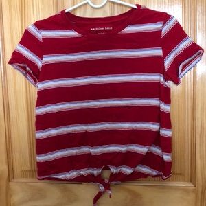 American Eagle red top with stripes top.